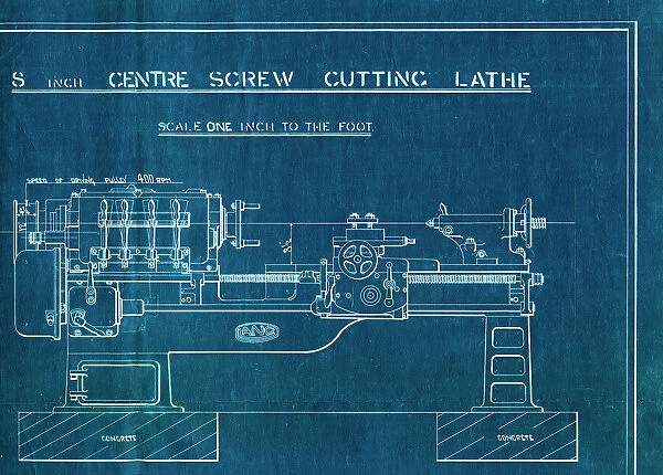 8-inch centre screw cutting lathe blueprint