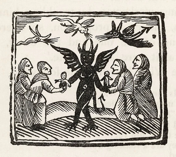 Devil dancing with worshippers at Sabbat