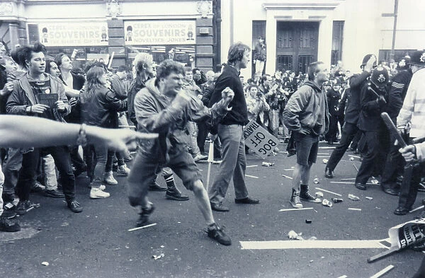 Poll Tax demonstrators in the roadway, Central London