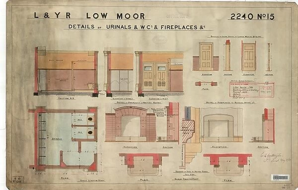 L&YR Low Moor Station - Booking Offices and Waiting Rooms - Details of Urinals, WCs and Fireplaces [1899]