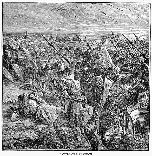 BATTLE OF MARATHON, 490 B. C. The Battle of Marathon, September 490 B. C. Wood engraving