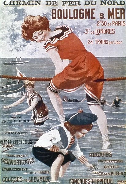 FRENCH TRAVEL POSTER. National Railways poster, 1903, promoting travel to Boulogne-sur-Mer