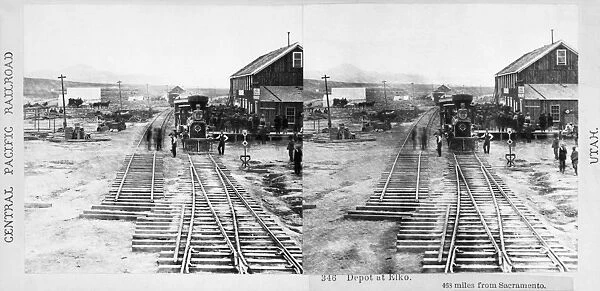 RAILROAD DEPOT, c1868. Depot of the Central Pacific Railroad at Elko, Nevada, during