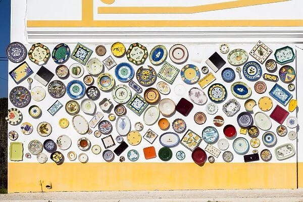 A colourful display of pottery at Sagres in Portugal