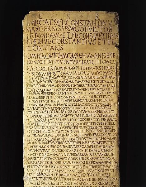 Inscription of rescript (Roman law) from Constantine and his three sons about regulations of Tuscany and Umbria, 333 A. D, from Spello, Perugia
