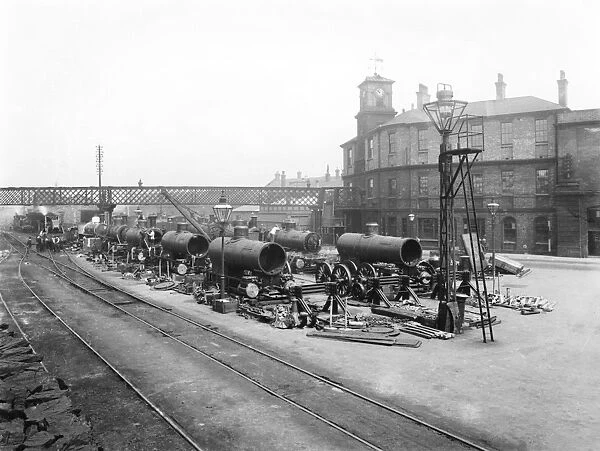 Baldwin engines under construction, about 1898