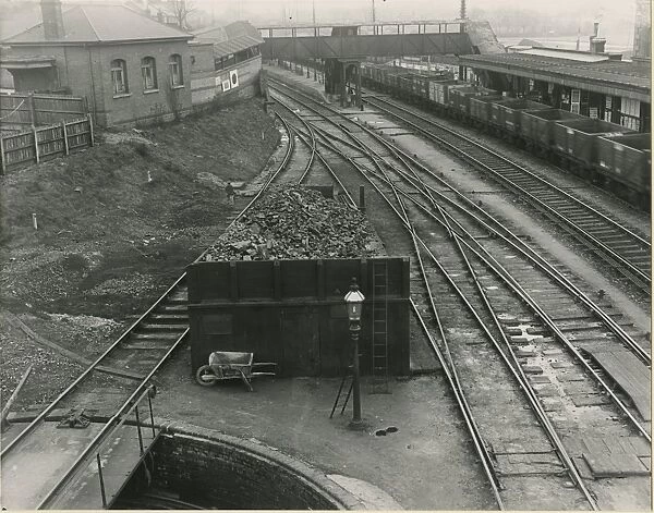 Bishops Stortford station, looking South, loco coal stage in foreground London Road Booking office