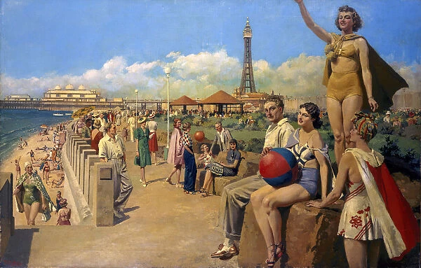 Blackpool, original oil painting for an LMS poster, c 1930s