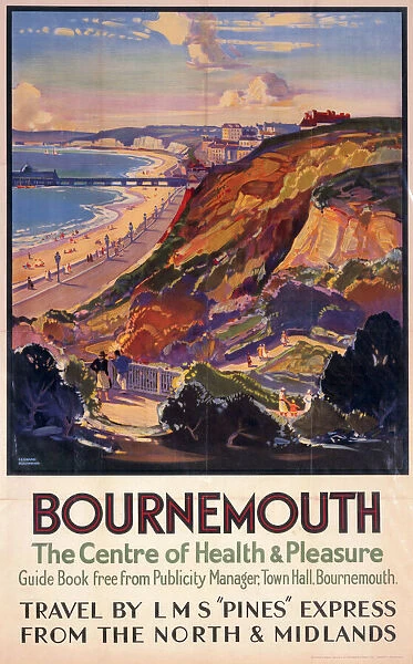 Bournemouth, The Centre of Health & Pleasure, LMS poster, c 1930s