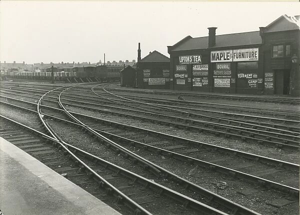 Cambridge station, view from station platform looking East, the two curved sidings