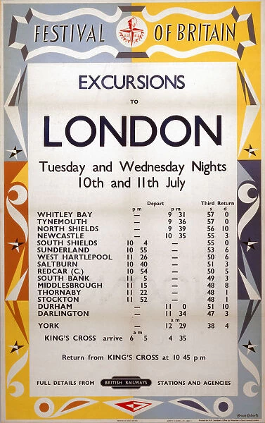 Festival of Britain - Excursions to London, BR (NER) poster, 1951