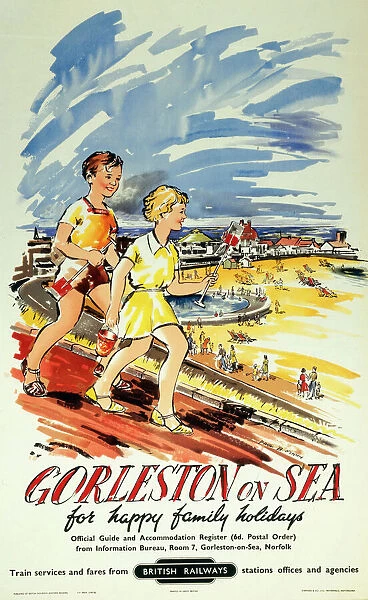 Gorleston-on-Sea, for Happy Family Holidays, BR poster, 1957