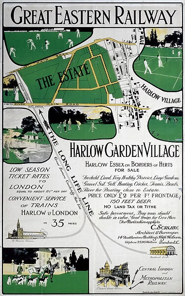 Harlow Garden Village, GER poster, c 1910