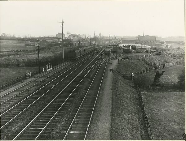 Harlow station, view looking west. Note the gas works left centre served by a turntable