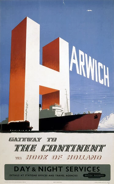 Harwich, Gateway to the Continent, BR (ER) poster, 1956