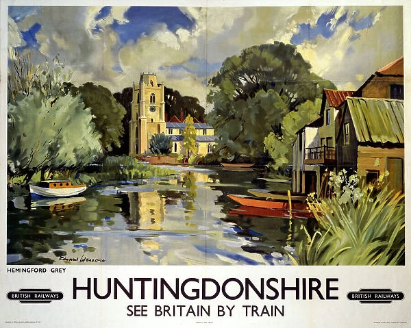Hemingford Grey, Huntingdonshire, BR poster, c 1950s