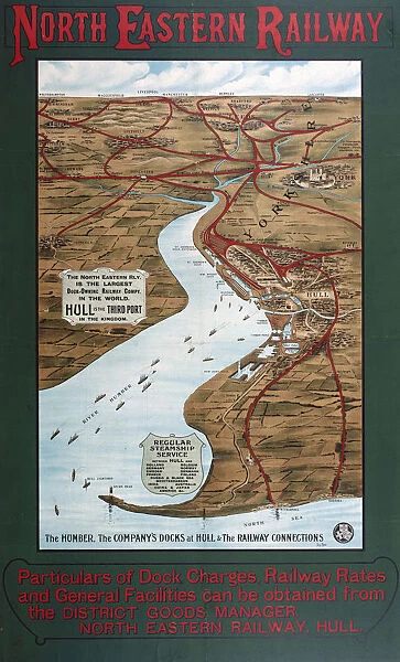 Hull Docks and the Humber Estuary, NER poster map, 1900-1915