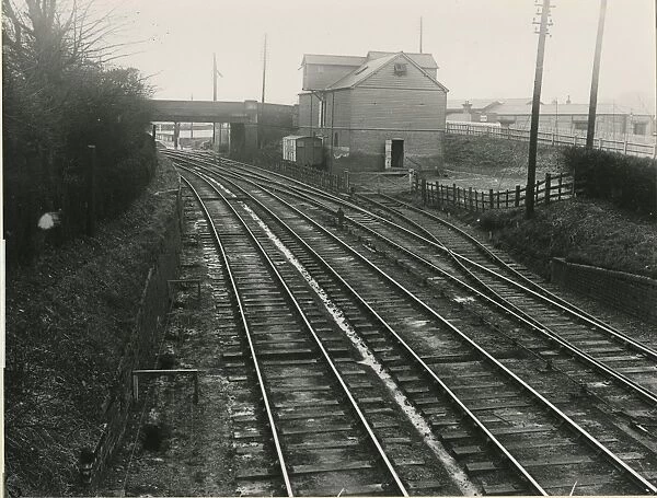 Looking south from Bishops Stortford station, with the granary siding on right