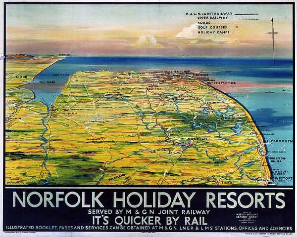 Norfolk Holiday Resorts, M&GN  /  LNER  /  LMS poster, 1936