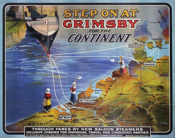 Step On at Grimsby for the Continent, GCR poster, 1911