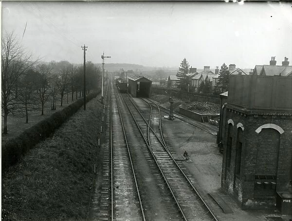 View east from South Road at Saffron Walden station. Left running line. Branch train