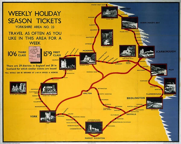 Weekly Holiday Season Tickets - Yorkshire, LNER poster, 1923-1947