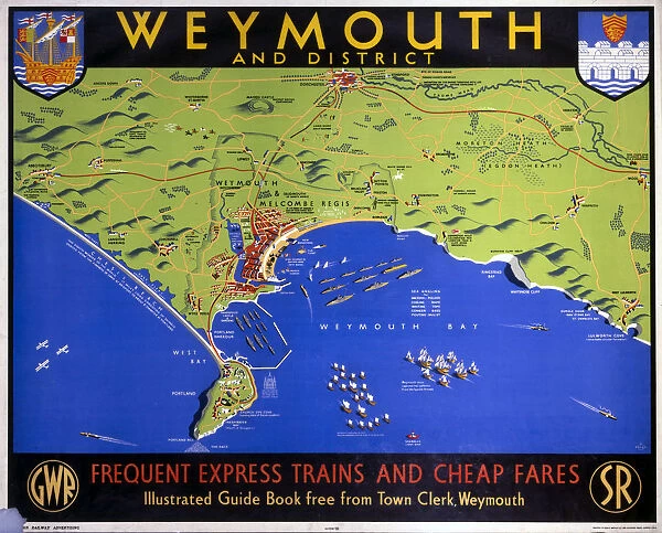 Weymouth and District, Dorset, SR  /  GWR poster, 1938