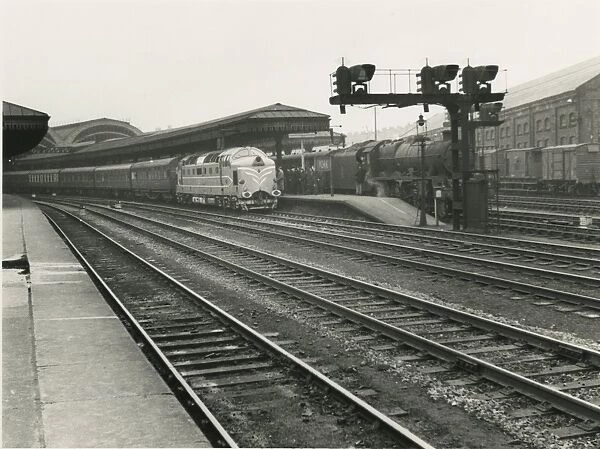 York station, the prototype Deltic diesel locomotive with a steam train
