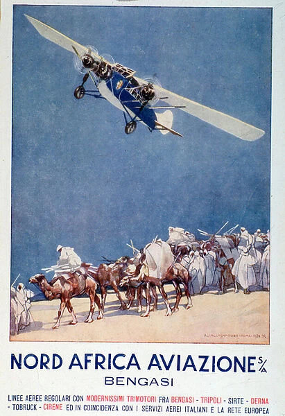 Advertising poster for North Africa airlines for Libya, an italian colony, 1932