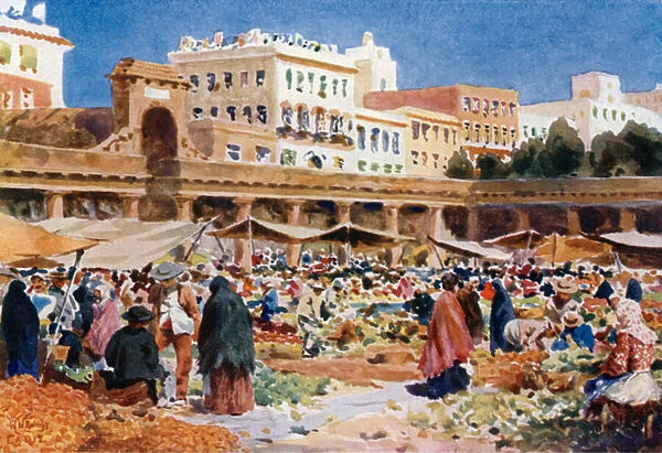 Cadiz, the market place (colour litho)