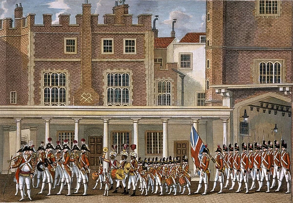 Changing the Guard at St Jamess Palace, 1792 (coloured engraving)