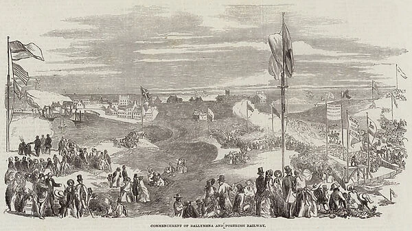 Commencement of Ballymena and Portrush Railway (engraving)