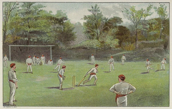 Cricket field, Bournville, Birmingham (chromolitho)