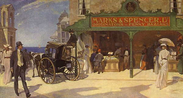 One of the first open fronted shops in the early 1900 s, A new idea for easy shopping... (colour litho)