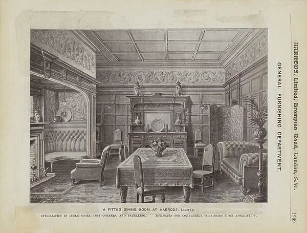A fitted dining room at Harrods (litho)