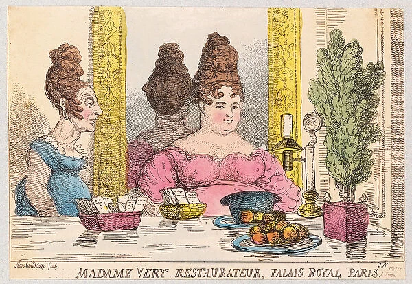 Madame Very, Restaurateur, Palais Royal, Paris, pub. 1814 (hand coloured engraving)