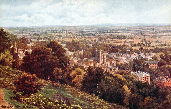 Malvern, from the Hills (colour litho)