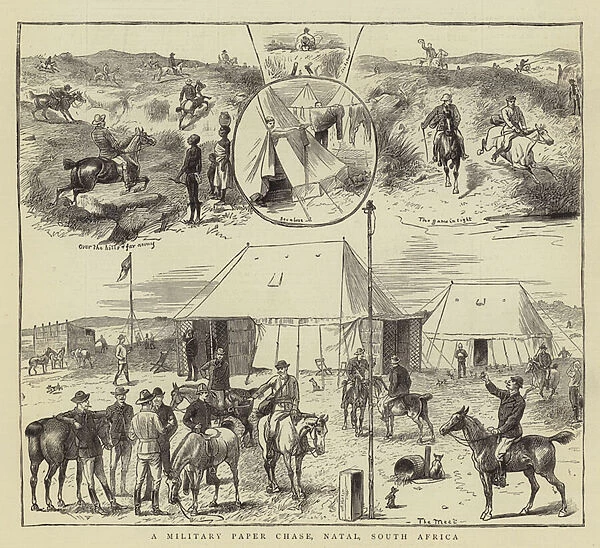 A Military Paper Chase, Natal, South Africa (engraving)