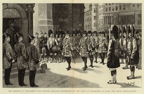 The Opening of Parliament, the Scottish Heralds proceeding to the Cross of Edinburgh to make the Royal Proclamation (engraving)