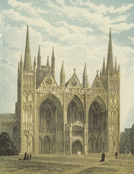 Peterborough Cathedral, West Front (coloured engraving)