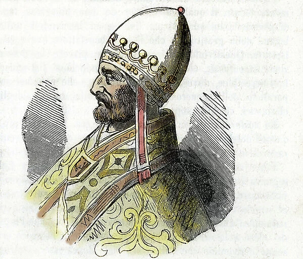 Portrait of Pope Adrien IV (Nicolas Breakspear (or Breakspeare)) (1100-1159) (Adrian, adrianus or adriano) Drawing from 'Misteri del vaticano' by Franco Mistrali, 1866