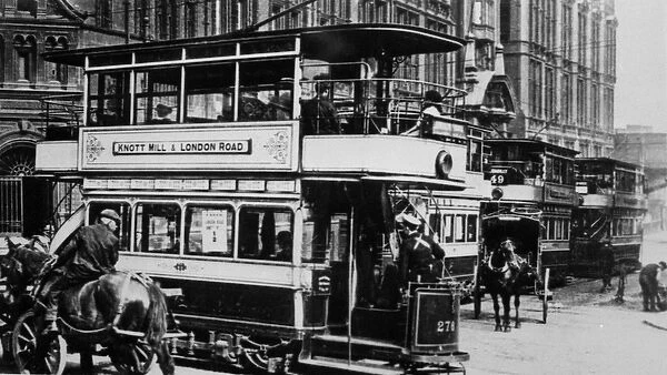 Trams in Manchester, c. 1900 (b  /  w photo)