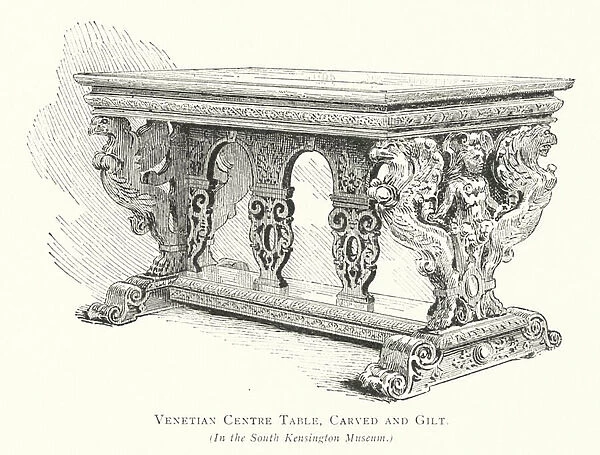 Venetian Centre Table, Carved and Gilt (coloured engraving)