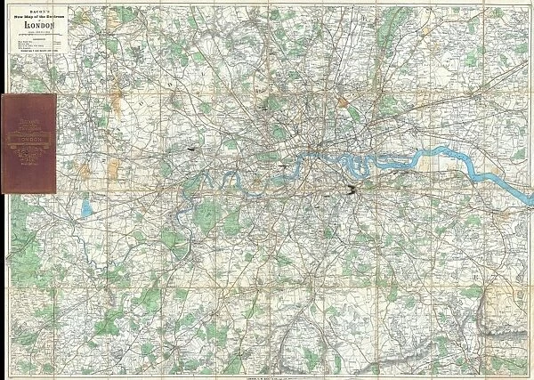 1895, Bacons Pocket Map of the Environs of London, England, topography, cartography