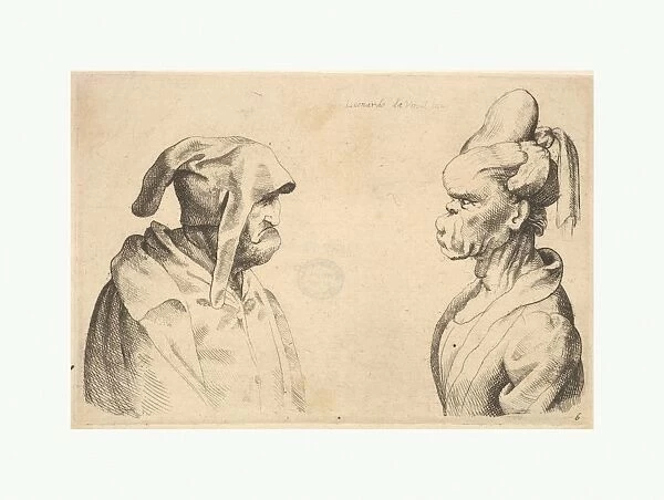 Two deformed heads facing 1625-77 Etching engraving