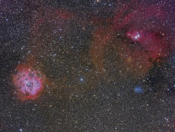 The Monoceros region showing the Rosette Nebula, Cone Nebula and Christmas Tree Cluster