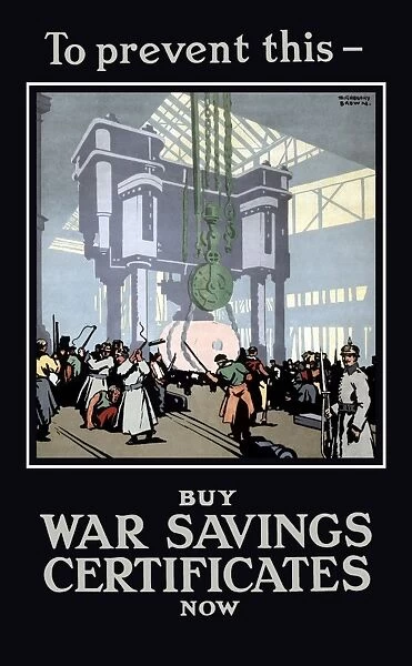 Vintage World War I poster of German soldiers overseeing workers in a factory