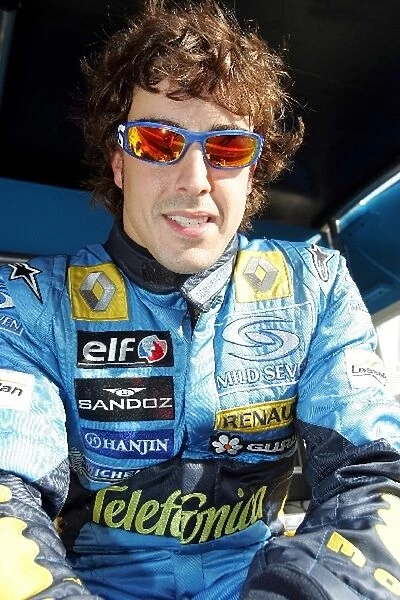 Formula One Testing: Fernando Alonso Renault wears Quiksilver sunglasses