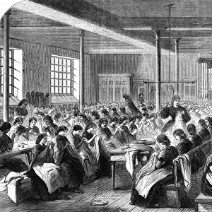 The distress in Lancashire: Sewing for unemployed girls, 1862