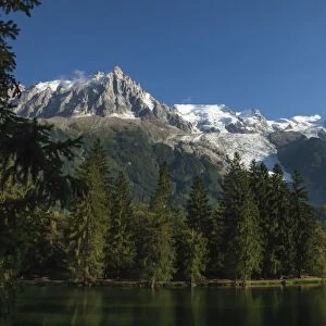 Aiguile du Midi and Mont Blanc, 4809m, and the Glaciers, from the Lake, Chamonix